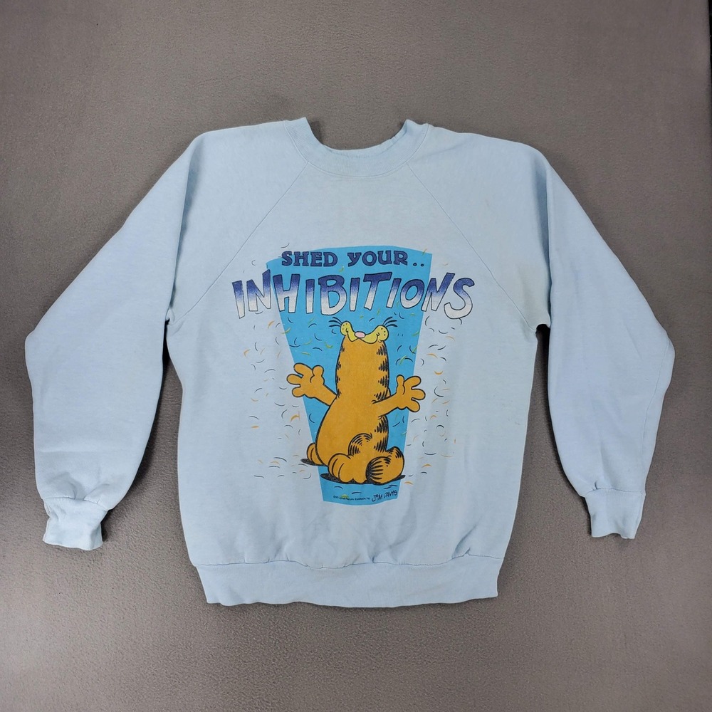 Garfield Sweatshirt Men L Blue Shed Your Inhibitions Vintage 1983 Graphic Raglan